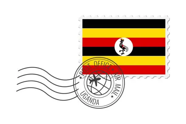 Vector illustration of Uganda postage stamp. Postcard vector illustration with Ugandan national flag isolated on white background.