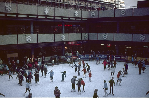 Berlin (West), Germany, 1972. The former skate ice rink in the Berlin Europa Center. Furthermore: visitors and spectators.
