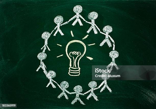 Surrounding Lighbulb Stock Photo - Download Image Now - Brainstorming, Chalk Drawing, Chalkboard - Visual Aid