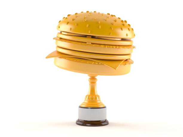 food-award - three dimensional hamburger unhealthy eating isolated on white stock-fotos und bilder