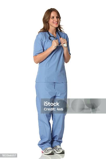 Female Nurse With Stethoscope Stock Photo - Download Image Now - Female Nurse, Cut Out, Full Length