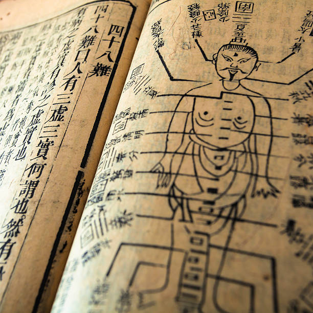 traditionelle chinesische medizin alten buch - acupuncture chinese medicine medicine chinese script stock-fotos und bilder