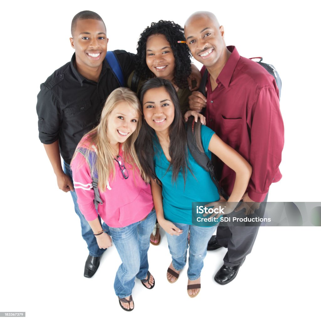 Happy Group of Good Looking College Students, Full Body "Happy Group of Good Looking College Students, Full Body, isolated on white.See more from this series:" Multiracial Group Stock Photo