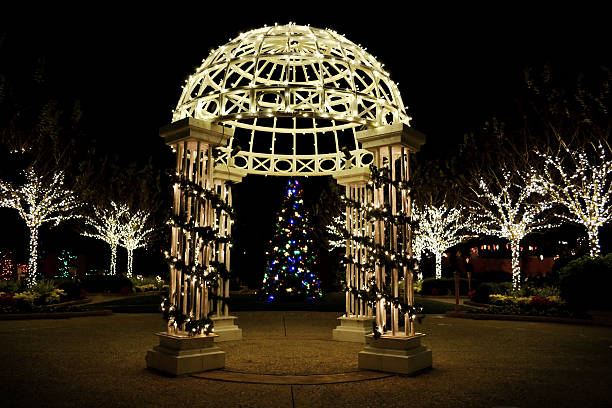 istock Christmas Tree and Gazebo Holiday Lights Glow in the Night 183367394