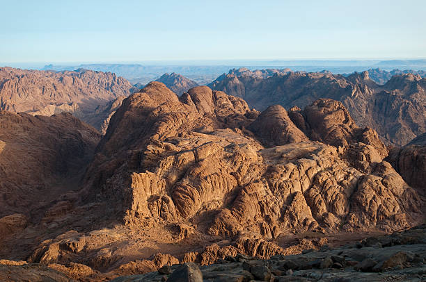 Dramatic barren view from Mount Sinai Barren mountain landscape viewed from the top of Mt. Sinai in Egypt mt sinai stock pictures, royalty-free photos & images