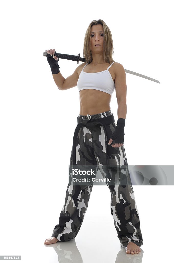 New Warrior Martial artist with sword. Black Belt Stock Photo