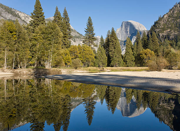 Yosemite Valley Half Dome and reflection stock photo