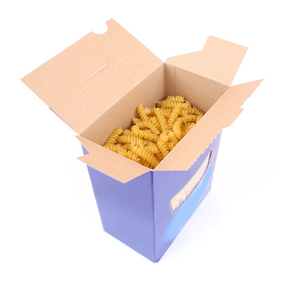 a package of fusilli on white background