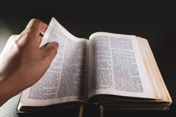 Reading the Holy Bible. Concept of faith and Holy Week, Catholicism. Copyspace.