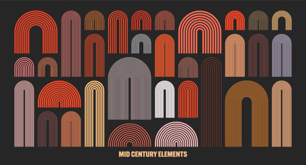 ilustrações de stock, clip art, desenhos animados e ícones de mid century arch elements, modern geometric shapes. contemporary design, minimalist art. trendy design elements for wall decor, posters, books, covers and flyers. vector illustration - arrangement asia backgrounds balance