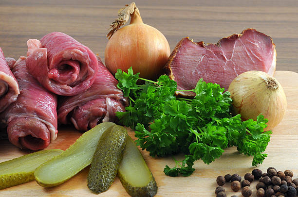 Rouladen - a German meat roulade with onions pimento pickle and parsley