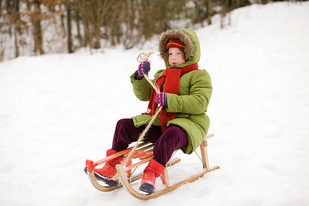 istock Little girl on sled in the snow 183369320