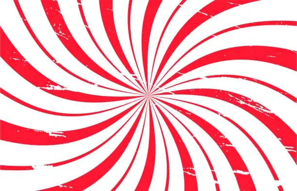 Vector illustration of Holiday Christmas vector background. Grunge texture. Candy cane, lollipop pattern. New Year red and white sweet background.