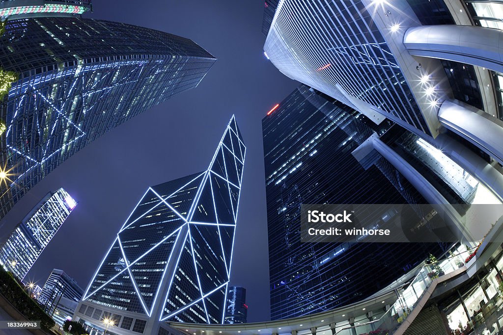 Hong Kong Central Fisheye view of skyscrapers in Hong Kong. Abstract Stock Photo