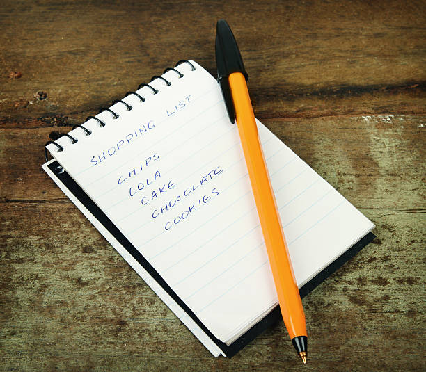 Hand holding a shopping list in front of a fridge.