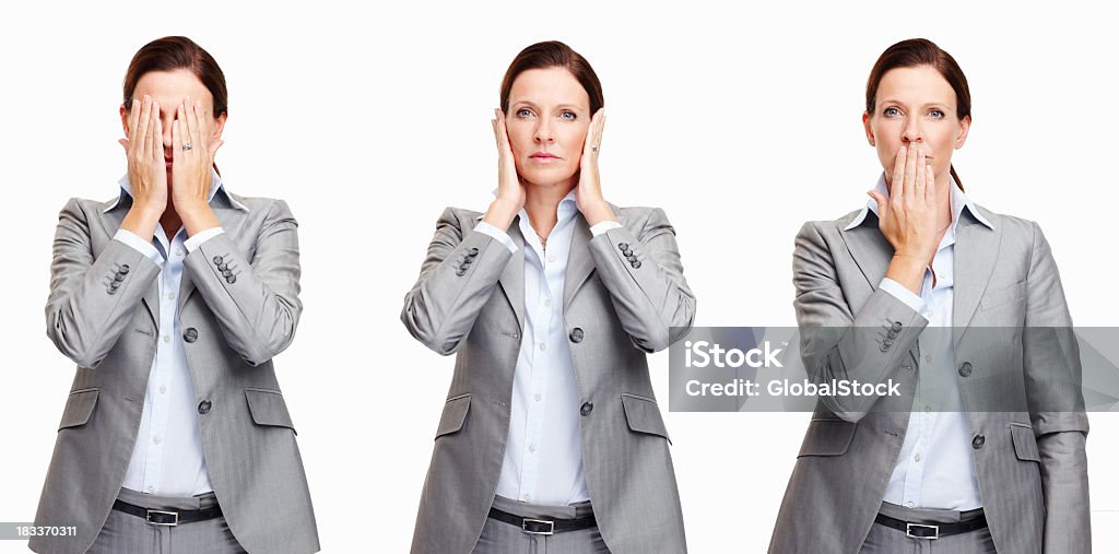 An executive female with different gestures Multiple images of same female executive with different gestures Multiple Image Stock Photo