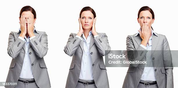 An Executive Female With Different Gestures Stock Photo - Download Image Now - Multiple Image, Businesswoman, White Background