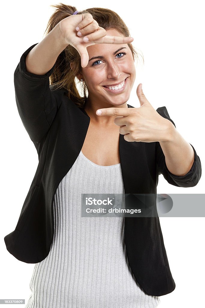 Glückliche junge Frau Gesicht mit den Fingern Bilder - Lizenzfrei 16-17 Jahre Stock-Foto