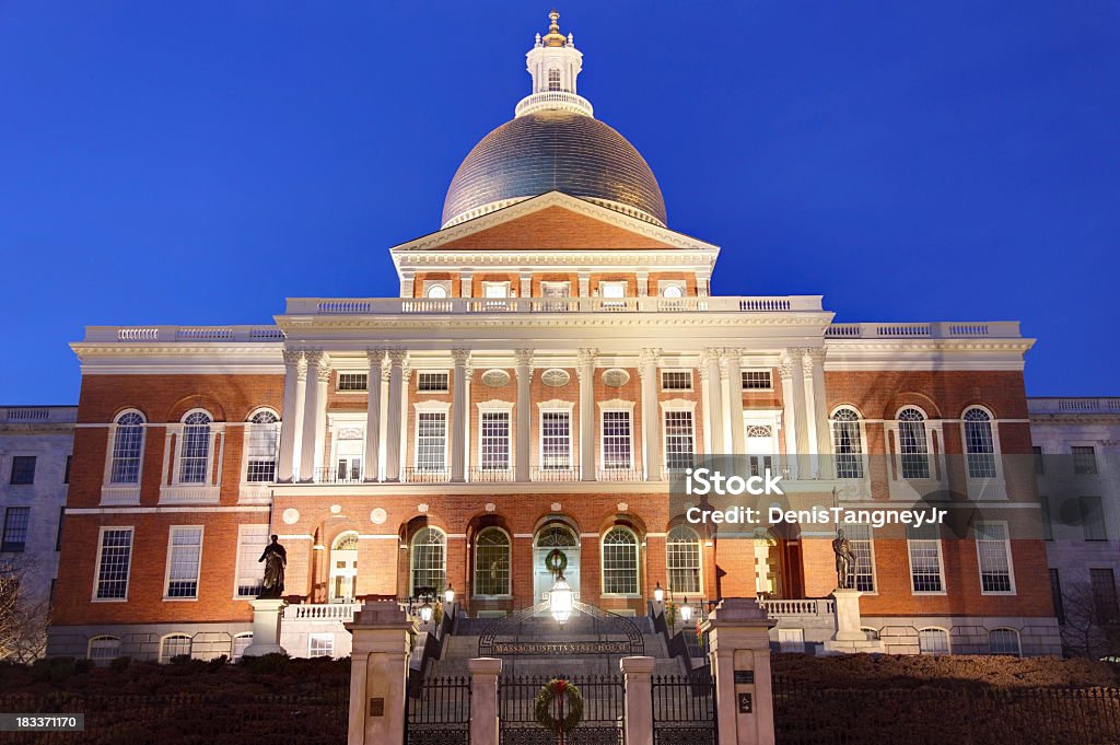 Massachusetts State House Massachusetts State House is the state capitol and house of government of the Commonwealth of Massachusetts, located in Boston at night. The State House is located across from the Boston Common on the top of Beacon Hill. Charles Bullfinch designed the building Architectural Dome Stock Photo