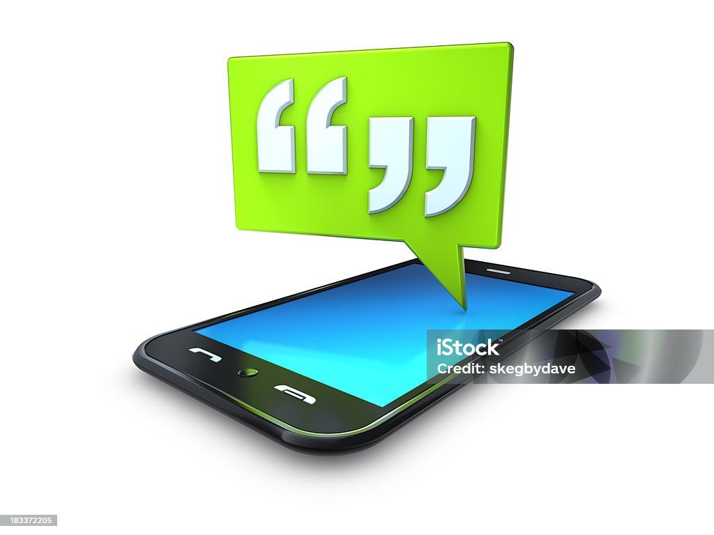 mobile cell phone with green quote speech bubble "mobile cell phone with green quote speech bubble, suggesting texting and chat.Alternative:" Bubble Stock Photo