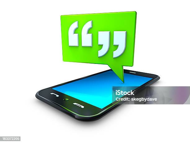 Mobile Cell Phone With Green Quote Speech Bubble Stock Photo - Download Image Now - Bubble, Business, Communication