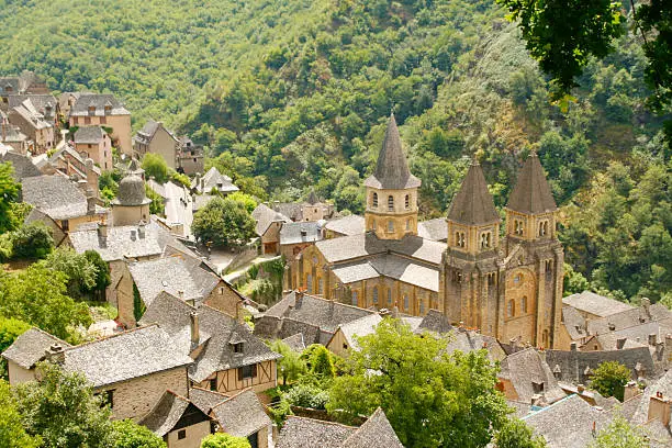 Medieval village Conques in Aveyron department of France. Conques is listed as one of the most beautiful villages in France.