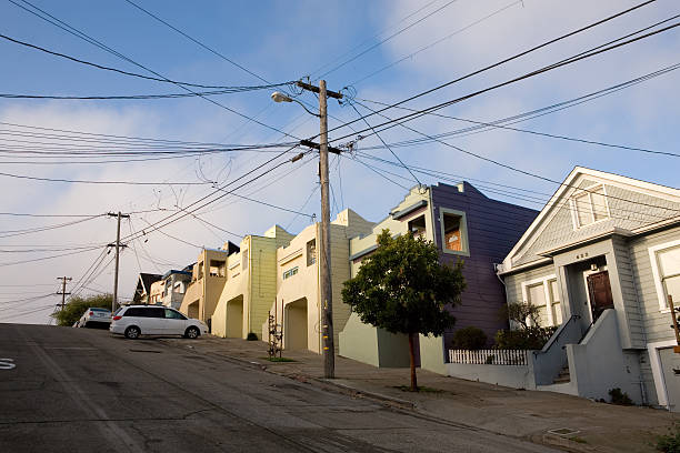 san francisco casas de linha - san francisco bay area community residential district california imagens e fotografias de stock