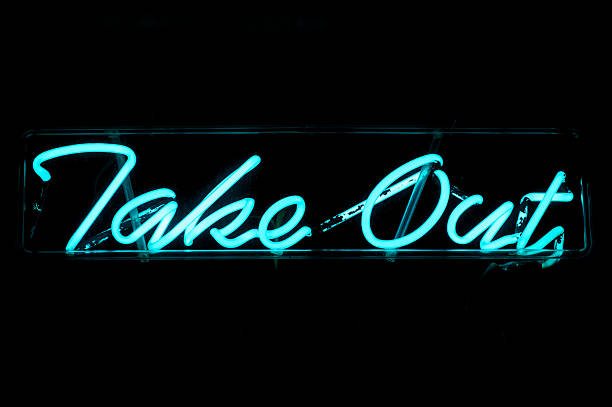 istock Take Out Neon Sign in Blue 183374124