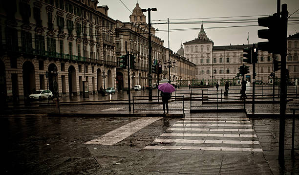 istock Purple umbrella under the rain 183374170