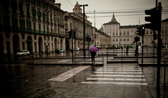 Purple umbrella under the rain