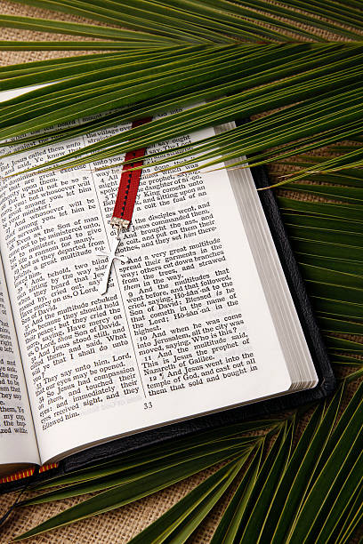 istock Palm Sunday KJV Bible and Cross 183374327