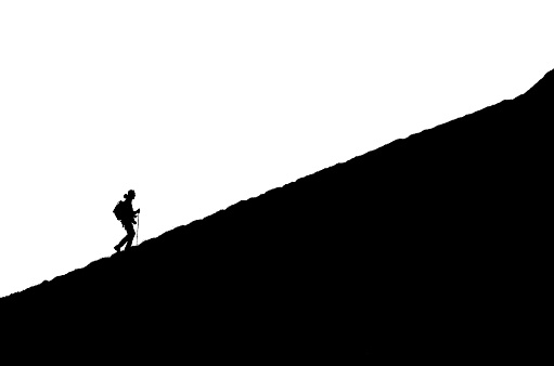 Silhouette on inclined plane in the mountains