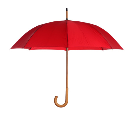 This is a photograph of a red umbrella isolated on a white background.Click on the links below to view lightboxes.