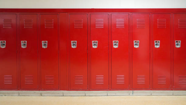 istock close up on red lockers in the school 1833769540