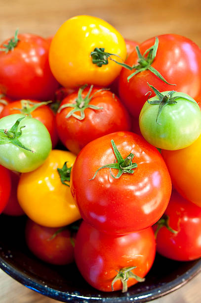istock Bowl of different color tomatoes 183377767