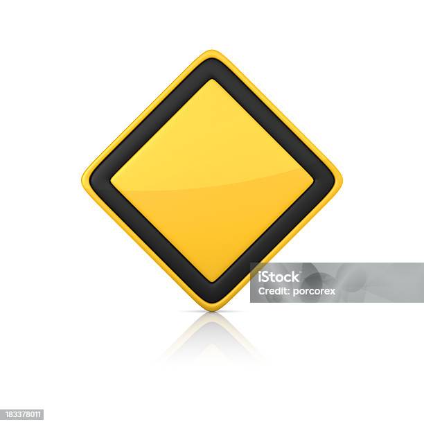 Sinal De Aviso Em Branco - Fotografias de stock e mais imagens de Sinal de Estrada - Sinal de Estrada, Tridimensional, Amarelo