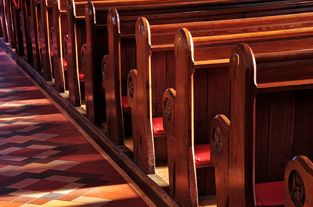 St.Martin church,Jersey. Telephoto image of Church interior. pew stock pictures, royalty-free photos & images