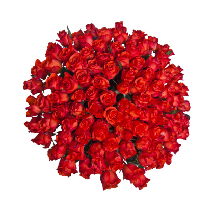 101 red roses bouquet.  focus on foreground
