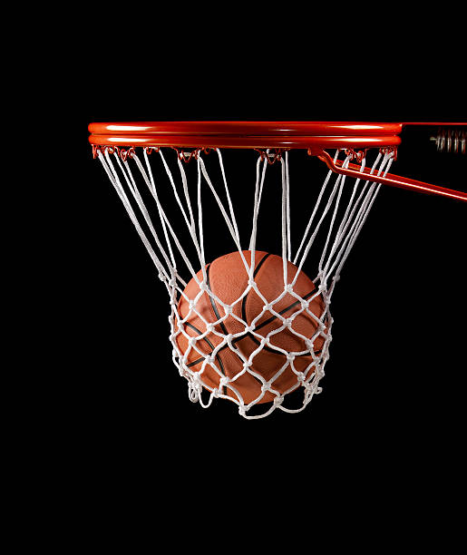istock Basketball hoop net and ball side view 183379248