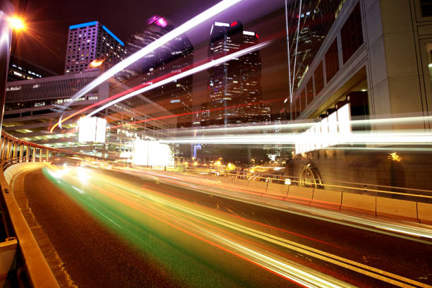 숙박 트래픽 hong kong - motion lightbox city traffic 뉴스 사진 이미지