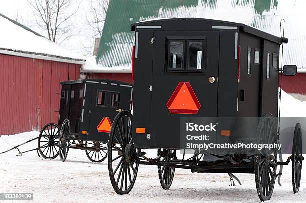 Mennonite Buggies In Winter Farm Yard Stock Photo - Download Image Now - Farm, Ontario - Canada, Agricultural Building