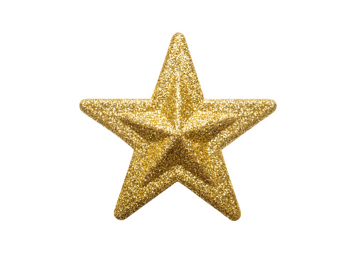 golden Christmas star glitter sticker isolated on white background