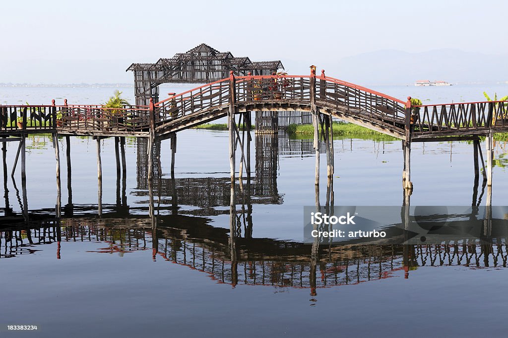 bamboo gate to Inle Lake and foot bridge hotel entrance on Inle Lake / Myanmar Bamboo - Material Stock Photo