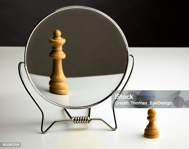 Chess Pawn Imagining Itself As A Queen Stock Photo - Download Image Now - Mirror - Object, Chess, Concepts