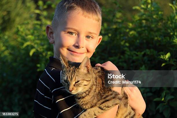 Junge Mit Katze Stockfoto und mehr Bilder von Blick in die Kamera - Blick in die Kamera, Blondes Haar, Ein Junge allein