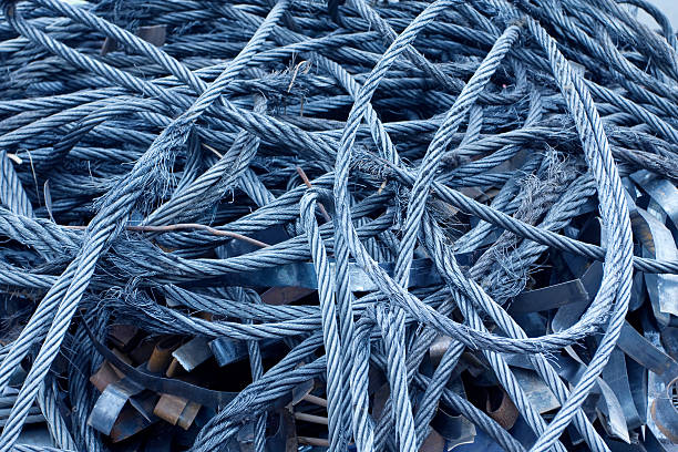 di acciaio riciclato corda - steel cable wire rope rope textured foto e immagini stock