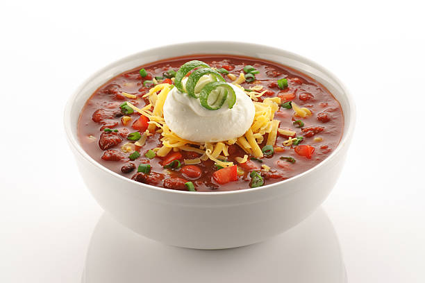 chili bowl de platos vegetarianos - guindilla fotografías e imágenes de stock