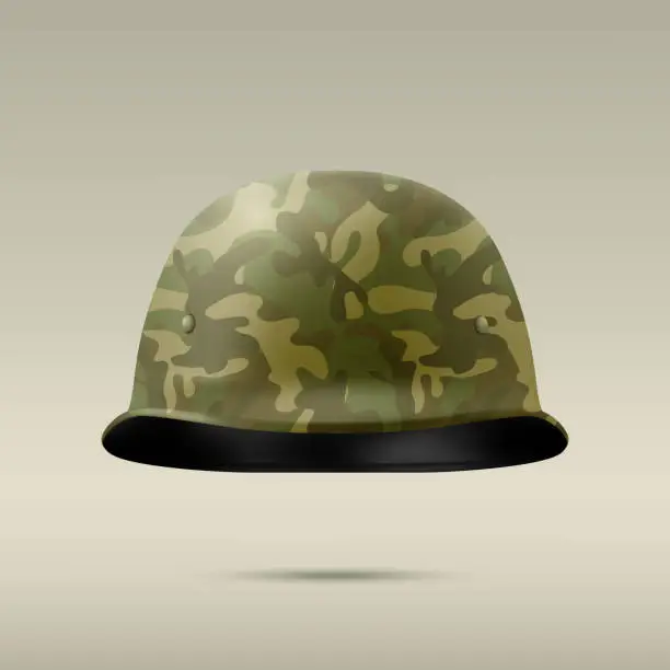 Vector illustration of Vector 3d Realistic Military Protect Helmet Icon Closeup. Helmet, Army Symbol of Defense and Protect. Soldier Helmet Design Template