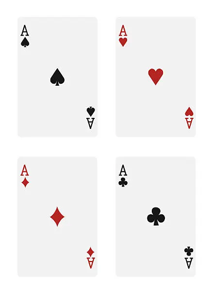 Photo of The four aces in a deck of cards, on a white background