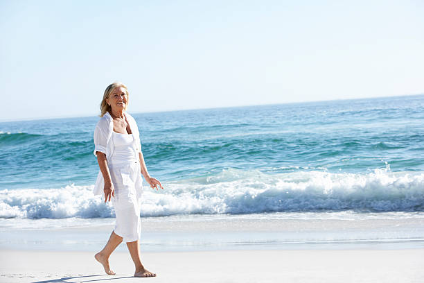 istock Woman Walking along Sandy Beach 183385544